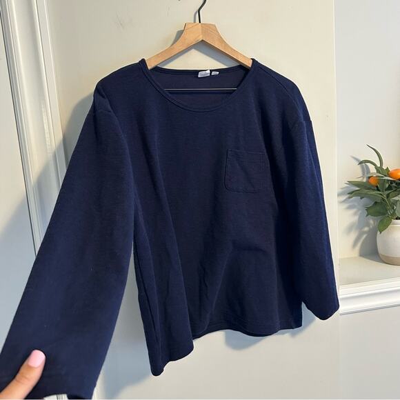 GAP Navy Blue Ribbed Crewneck Knit Long Sleeve Top Large - Picture 6 of 9